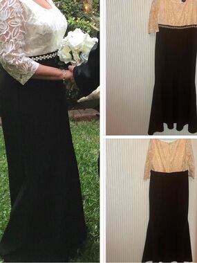 Alex Evenings Black and White Lace Long Sleeve Evening Gown